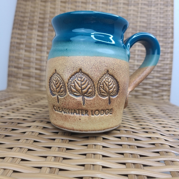 Cold Mountain Pottery Coffee Mug Clearwater Lodge Aspen Leaves Engraved Blue - Picture 8 of 13